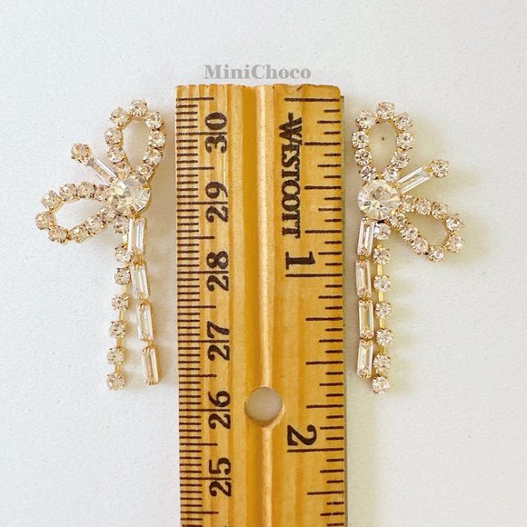 Silver Tone Lovely CZ  Bow Knot Earrings - Picture 3 of 5